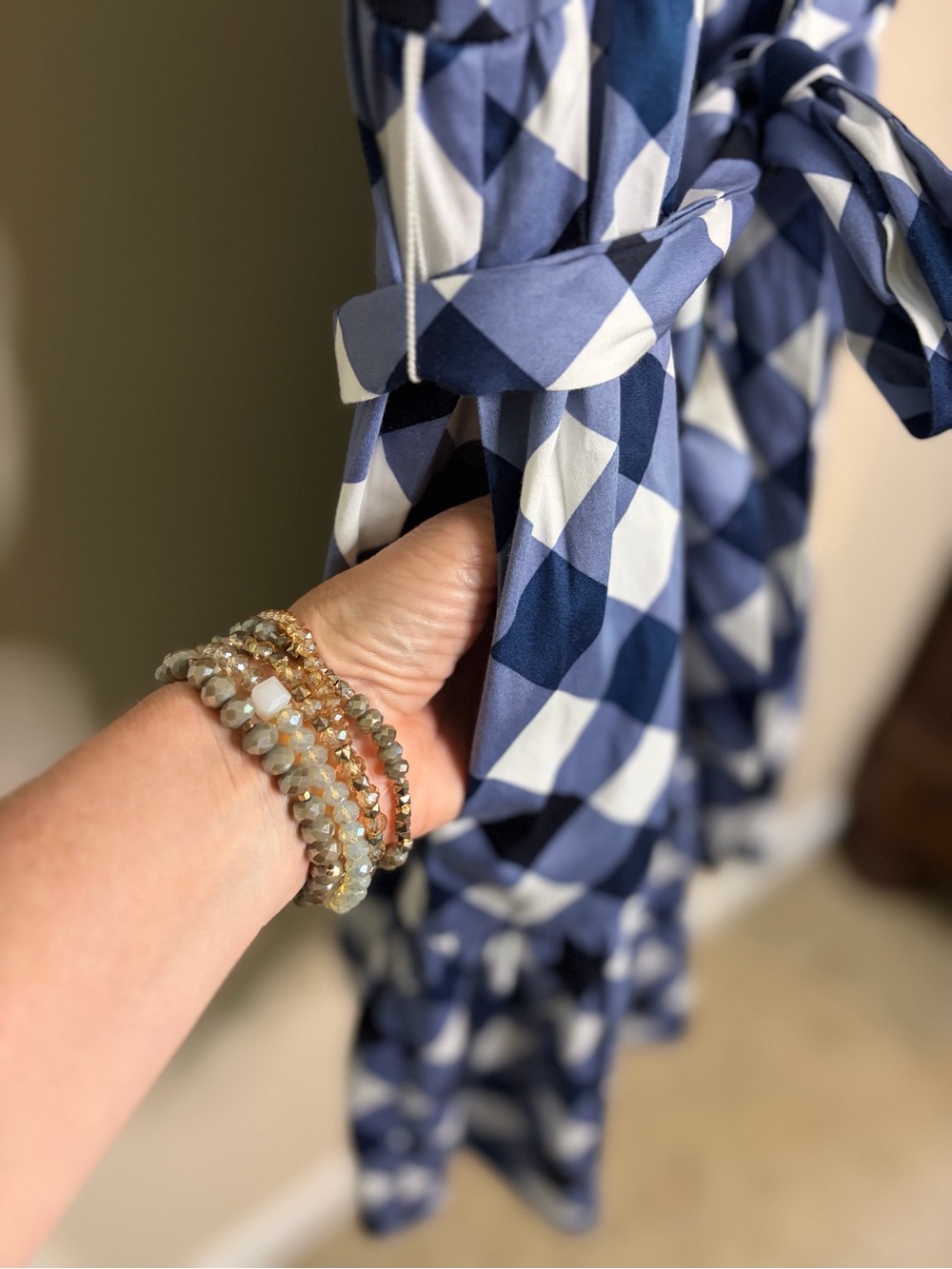 Tommy Hilfiger Navy and White Gingham Tie-Waist Midi Dress #1261 - Picture 8 of 14